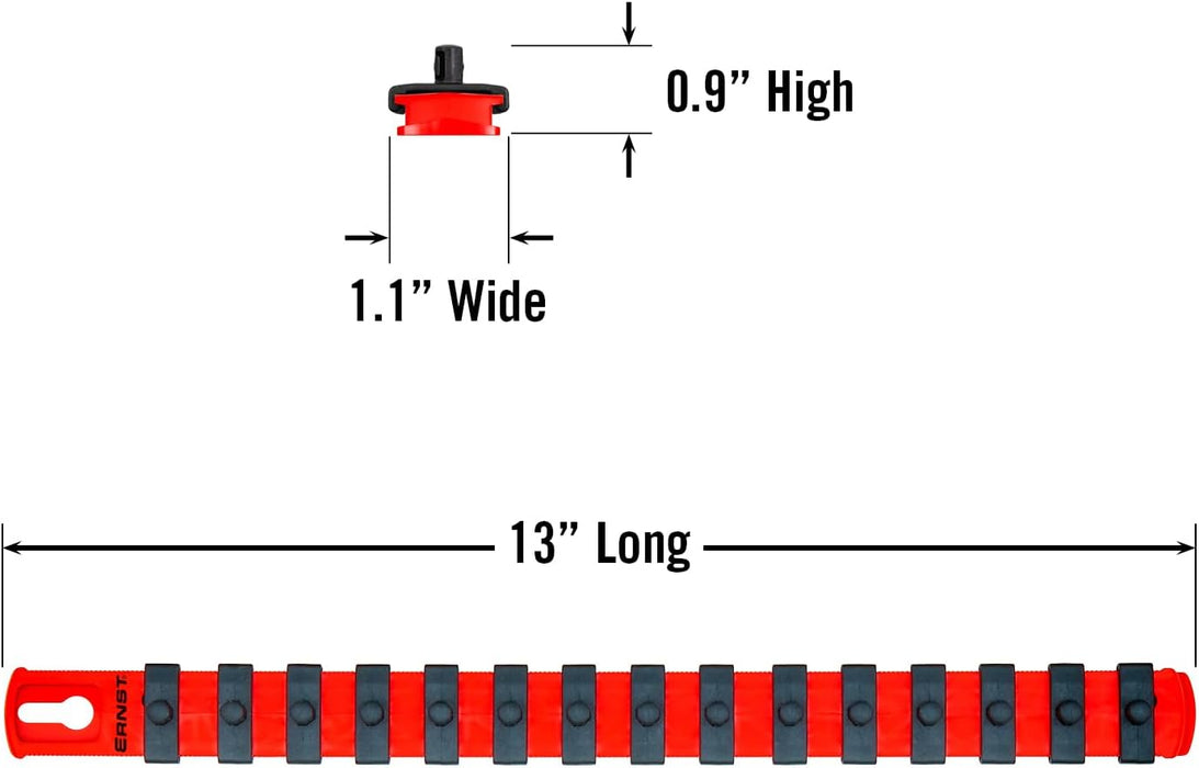Ernst Manufacturing 13-Inch Magnetic Socket Organizer with 15 1/4-Inch Twist Lock Clips, Red (8414M-Red-1/4) 13-Inch 1/4-Inch Twist Clips Red