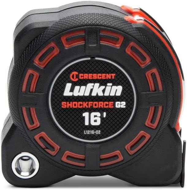 Lufkin 16-inch Shockforce G2 Tape Measure, L1216-02, Cylindrical Lock, Alloy Steel Blade and Case, 3x Blade Life, Diamond-Coated End Hook 16'