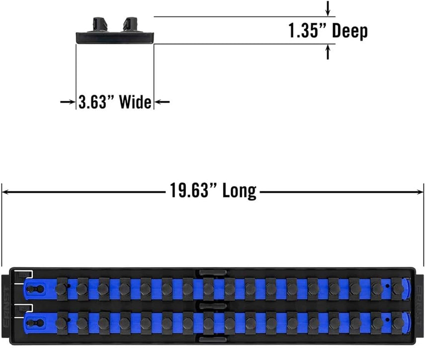 Ernst Manufacturing 19-Inch Socket Boss Organizer with Twist-Lock 2 Rails for 1/2-Inch Drive Sockets, Blue, Model 8457 – Secure and Durable Socket Storage Solution - Made in USA 19-INCH 1/2" Blue