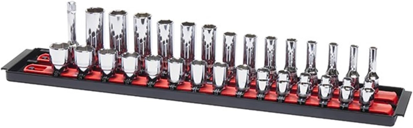 Ernst Manufacturing - 8492 Socket Boss 2-Rail 1/4-Inch-Drive Socket Organizer, 13-Inch, Red - Made in the USA 13-INCH 1/4" Red