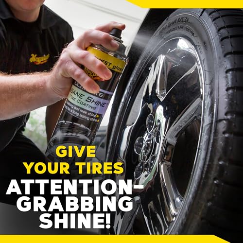 Meguiar's G190315 Ultimate Insane Shine Tire Coating, gives a Finish that Creates a Lasting Wet-Look for a Classic Black Shine, Easy to Use, No Hassle, No Mess, Ultimate Protection, 15 Oz Aerosol Can