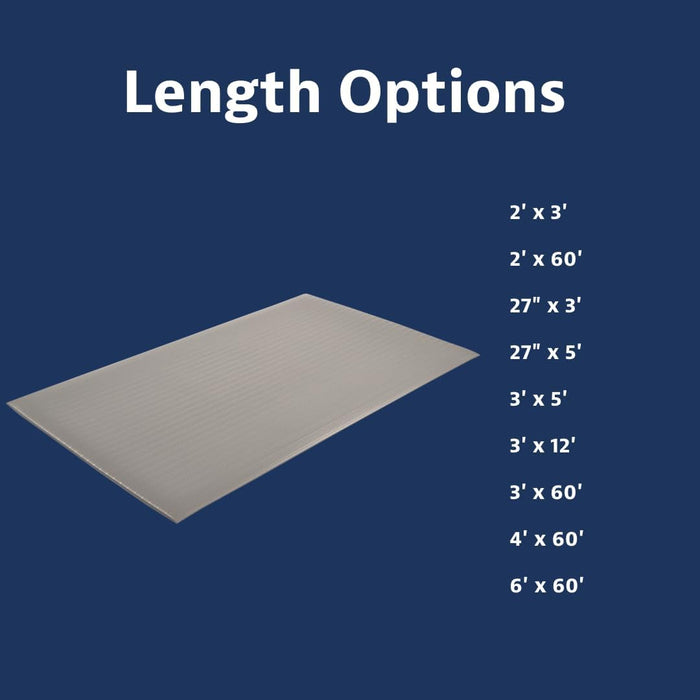 Notrax 410 Airug 2' x 60' x 3/8" Anti Fatigue Mat, Enhanced Slip Resistance with Beveled Edges and Ribbed Surface, Ideal for Industrial and Commercial Workplaces, Gray, 410R0324GY Ribbed Surface 2' x 60' x 3/8" Grey