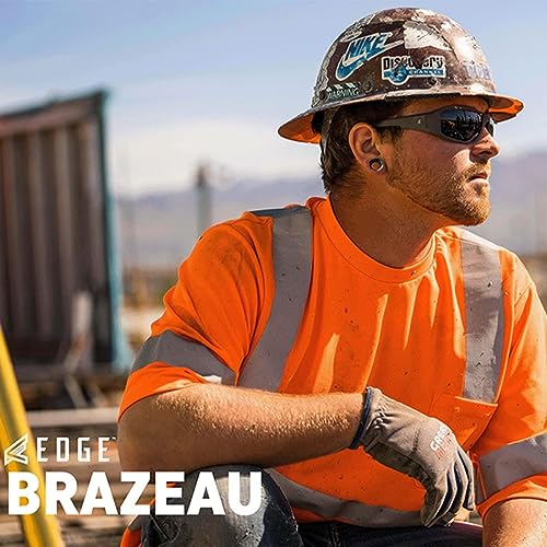 EDGE Brazeau Safety Glasses, Polarized Lenses, Non-Slip, Impact/Scratch Resistant, 99.9% UV Protect, ANSI Z87 Rated (Black Frame, Smoke Vapor Shield)