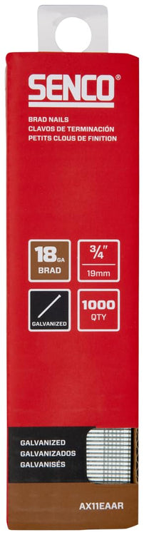 Senco AX11EAAR 3/4" 18 Gauge Brad Nails, Galvanized Finish (Pack of 1000)