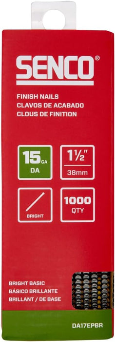 SENCO DA17EPBR 1-1/2" 15 Gauge Angled Low Carbon Steel Finish Nails, Bright Finish, 1,000 Count Pack