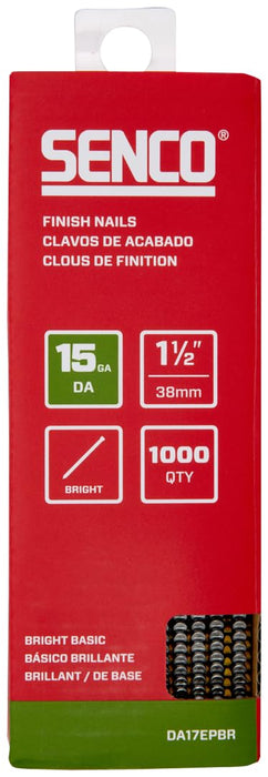 SENCO DA17EPBR 1-1/2" 15 Gauge Angled Low Carbon Steel Finish Nails, Bright Finish, 1,000 Count Pack