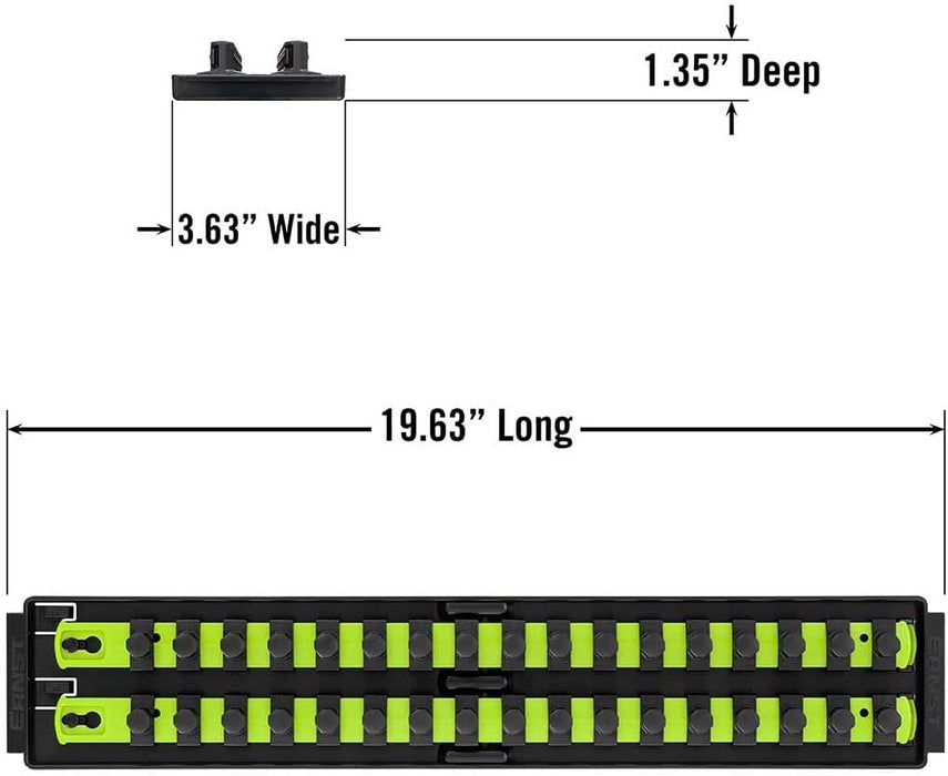 Ernst Manufacturing 8463HV Socket Boss, Premium 2-Rail, 1/2-Inch-Drive Socket Organizer, 18-Inch, High-Visibility
