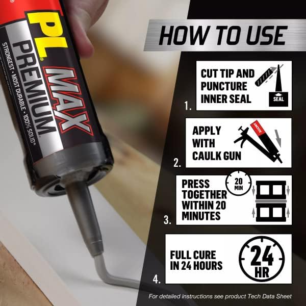 Loctite 2292244 PL Premium Max Construction Adhesive, 9 fl oz Cartridge, Versatile Construction Glue for Wood, Concrete, Stone & More (Pack of 12)