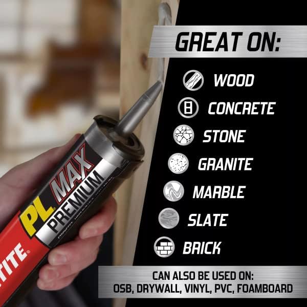 Loctite 2292244 PL Premium Max Construction Adhesive, 9 fl oz Cartridge, Versatile Construction Glue for Wood, Concrete, Stone & More (Pack of 12)