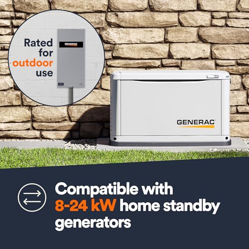 Generac 200 Amp Single Phase Generator Automatic Transfer Switch - Service Entrance Rated - NEMA 3R Outdoor Rated Aluminum Enclosure - Power Management for Indoor and Outdoor Use