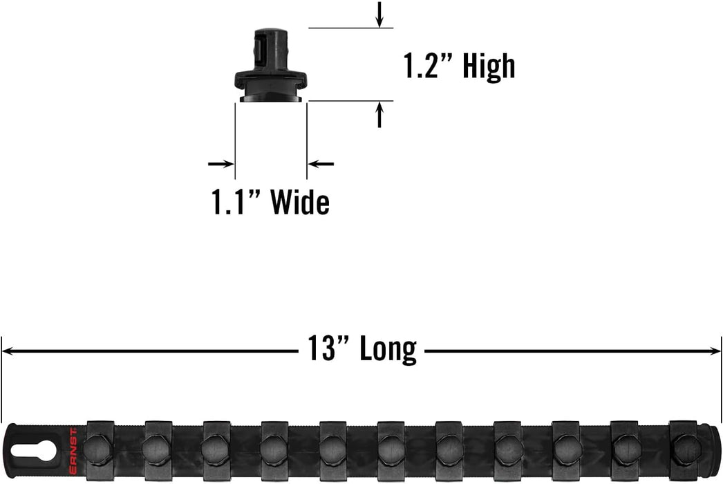 Ernst Manufacturing 13-Inch Magnetic Socket Organizer with 11 1/2-Inch Twist Lock Clips, Black (8425M-Black-1/2) 13-Inch 1/2-Inch Twist Clips Black