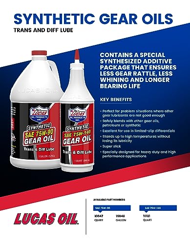Lucas Oil 10121 SAE 75W-140 Synthetic Gear Oil/Transmission and Differential Lube - 1 Quart