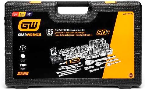 GEARWRENCH (GW90MCBMTS) 185 Piece Mechanics Hand Tool Set - 1/4", 3/8”, & 1/2" Drive, 90 Tooth, SAE & Metric