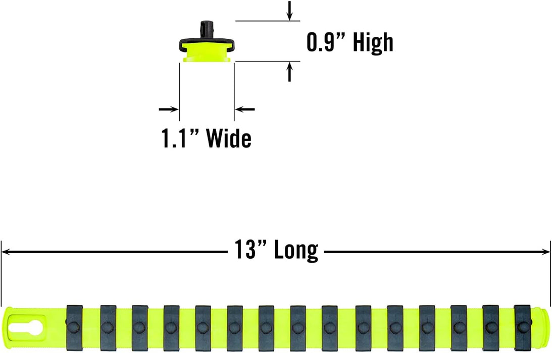 ERNST 13-Inch Socket Rail Organizer with 15 1/4-Inch Twist Lock Clips, High Visibility (8437HV) 13-Inch 1/4-Inch Twist Clips Hi-viz