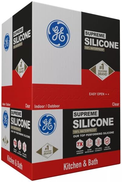 GE Supreme Silicone Caulk for Kitchen & Bathroom, Clear, 10 fl oz Cartridge, 100% Waterproof Silicone Sealant, 7X Stronger Adhesion, Shrink & Crack Proof (Pack of 12)