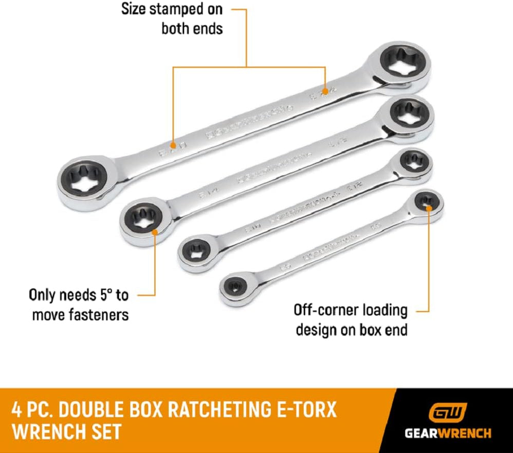 Gearwrench 4 Piece Double Box Ratcheting E Torx Wrench Set 9224d