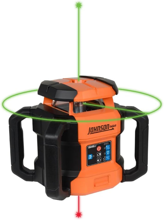 Johnson JRT300-GNHV-K Self-Leveling Dual Slope Rotary Laser Kit with GreenBrite Technology, 4,000FT Range, Lithium Ion Batteries, Magnetic Target, Laser Detector, Remote Control