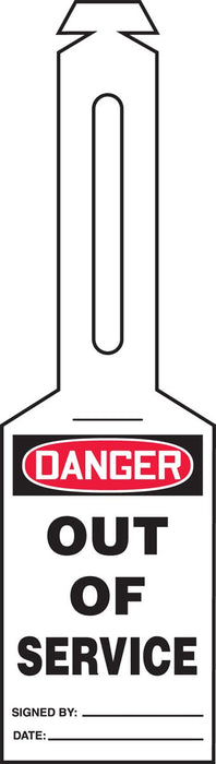 Accuform TAL354 Plastic Loop 'n Strap Tag, "Danger Out of Service", 5-1/4" Length x 3-1/4" Width with 6" Strap (Pack of 25)
