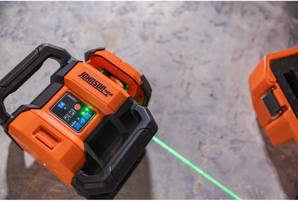 Johnson JRT300-GNHV-K Self-Leveling Dual Slope Rotary Laser Kit with GreenBrite Technology, 4,000FT Range, Lithium Ion Batteries, Magnetic Target, Laser Detector, Remote Control