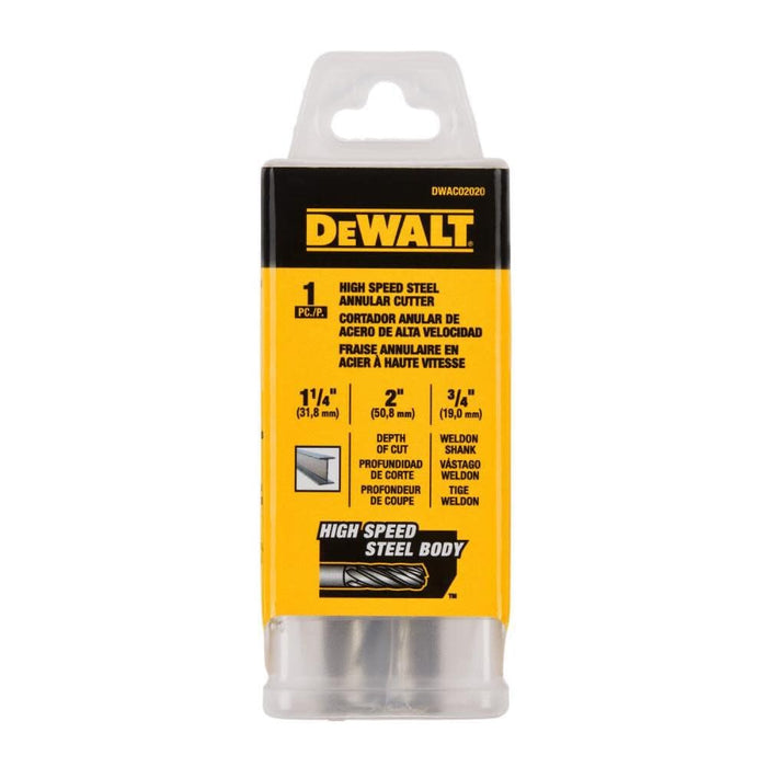 DEWALT DWAC02020 Annular Cutter 1 1/4in X 2in HSS 3/4in Weldon