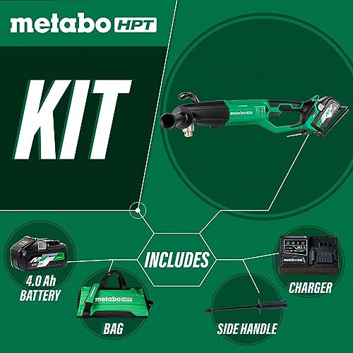 Metabo HPT 36V MultiVolt Cordless 1/2" High Power Right Angle Drill Kit, Power Drill Set with Bag, Lithium-Ion Slide Battery and Charger, 1/2-Inch Chuck, Compact Lightweight Power Tool, D36DYA