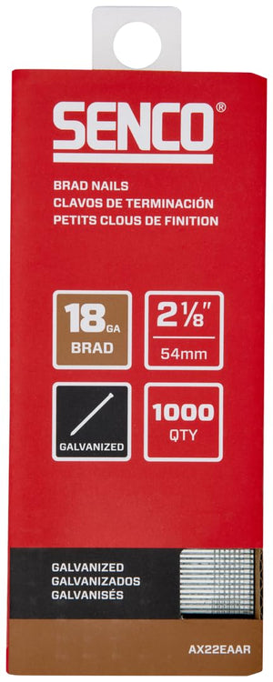 Senco AX22EAAR 2-1/8" 18 Gauge Brad Nails, Galvanized Finish Nails for Wood, Trim and More (1000 Count)