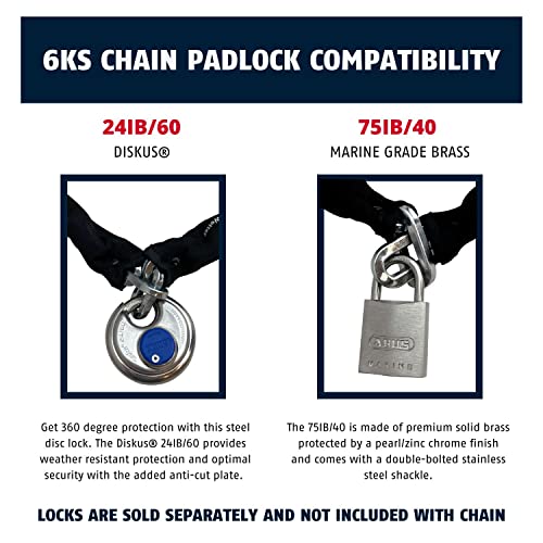 ABUS Hardened Steel 6KS 2 Foot x 1/4" Thick Square Security Chain for Bikes, Containers, Trailers, ATV's, Motorcycles and Personal/Industrial Property