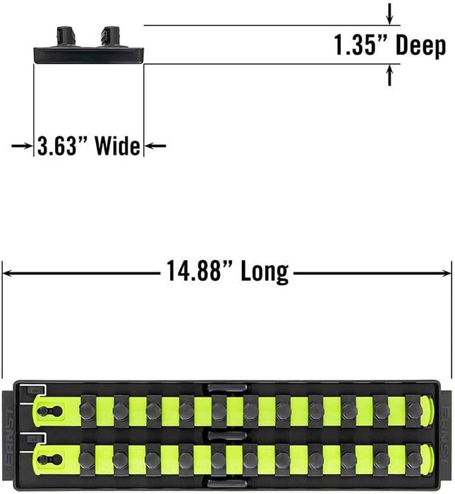 Ernst Manufacturing 8469HV 13-Inch Socket Boss, Premium 2-Rail 1/2-Inch-Drive Socket Organizer, High Visibility - Made in the USA