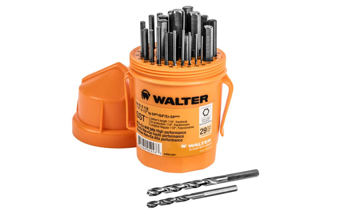 Walter Surface Technologies (01-E118) Shank Jobber Length Drill Bits, 29 Piece SST Bit Set