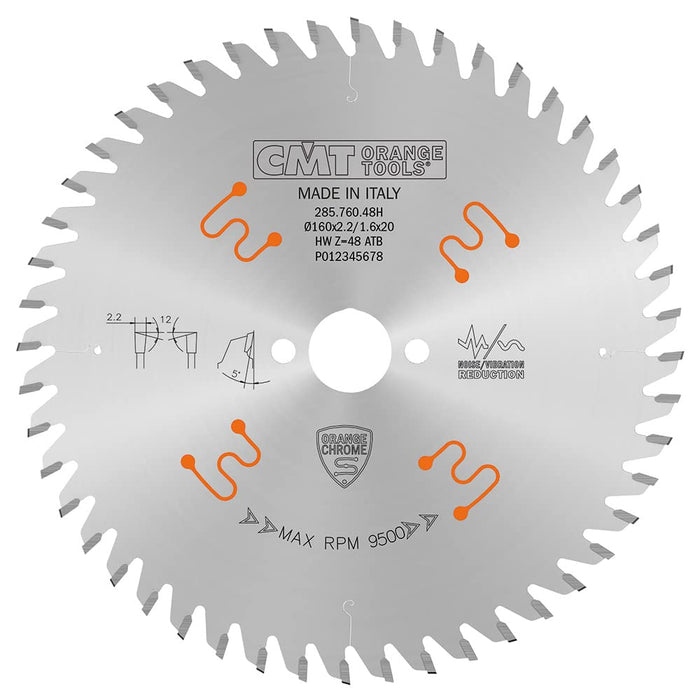 CMT Orange Tools 285.760.48H FINE FINISH 160x0.086”/0.063”x20mm T=48 ATB
