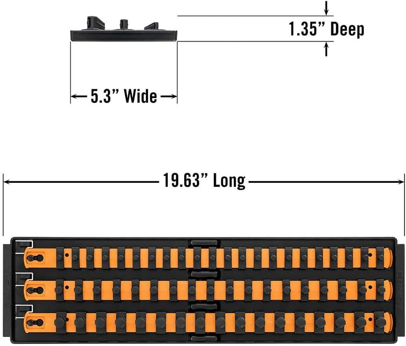 Ernst Manufacturing 8482 Socket Boss 3-Rail Multi-Drive Socket Organizer, 18-Inch Socket Rails with Twist-Lock Secure Storage, Orange - Made in USA 18-Inch Orange