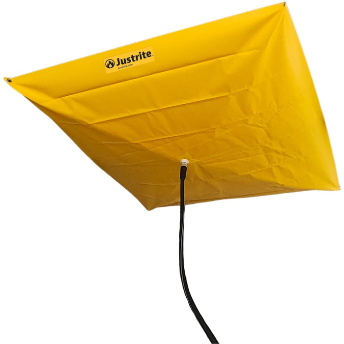 Justrite 28300 Ceiling Leak Diverter Tarp with Hose Connection and Corner Grommets, 5' x 5' Puncture-Resistant and Watertight PVC-Coated Fabric for Temporary Leak Fix