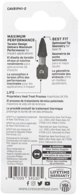 Crescent CAVB1PH1-2 #1 x 1" Phillips VORTEX Impact Power Bit (Pack of 2)