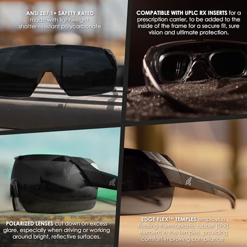 EDGE Makalu Z87 Safety Glasses for Men: Shatter Resistant Prescription Compatible Lenses | Available in Polarized, Tinted, or Clear | Anti-Slip Flexible Frames