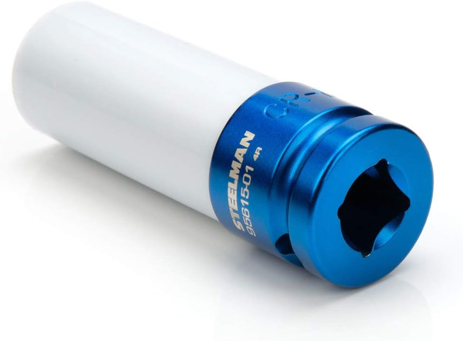 Steelman 95615-01 17mm Sleeved Socket, Wheel and Lug Nut Protector Polyethylene Sleeve and Insert, Non-Marring, Long, 6-Point, ½-inch Drive