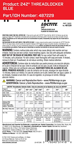LOCTITE 242 Threadlocker for Automotive: High-Temp, Medium-Strength, Anaerobic | Red, 6mL Tube (PN: 37418 - 487229)