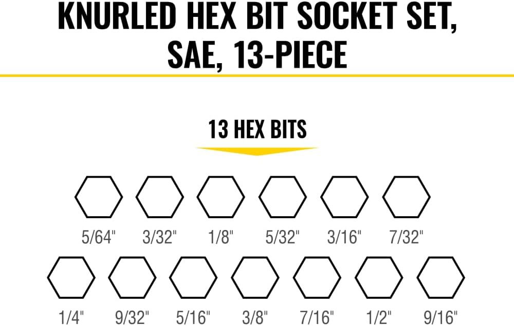 Klein Tools 65213HEX Knurled Hex Bit Socket Set, SAE, 13-Piece