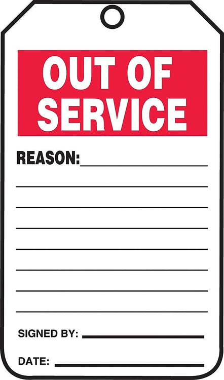 Accuform TRS243CTP Signs, "Out of Service", Status Tag, PF-Cardstock (Pack of 25)