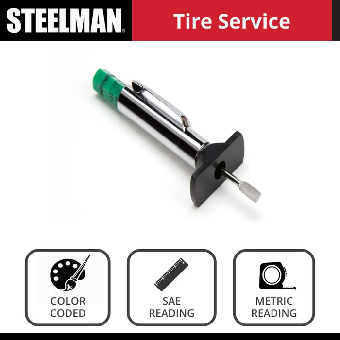 Steelman 97831 Color Coded Tread Depth Gauge, Quickly Identifies Amount of Tread on Tires, Reads in MM and 32nds