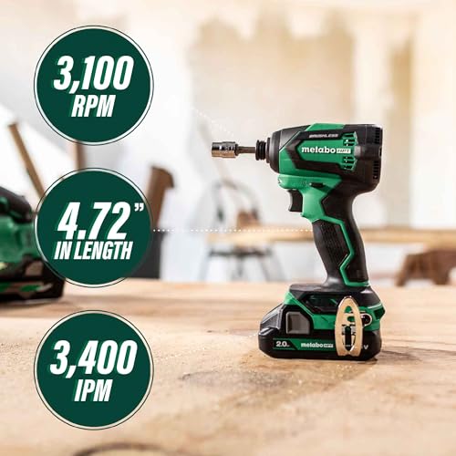 Metabo HPT 18V MultiVolt Impact Driver Kit | 1/4-Inch Chuck | 2-2.0 Ah 18V Batteries | 1,549 in-lbs Torque | Brushless Motor | Compact Size & Weight | Lifetime Tool Warranty | WH18DEX