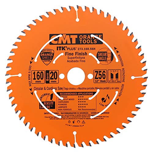 CMT Orange Tools 273.160.56H ITK Plus FINE Finish Saw Blade HW 160X1.8/1.2X20(+16) Z=56 A