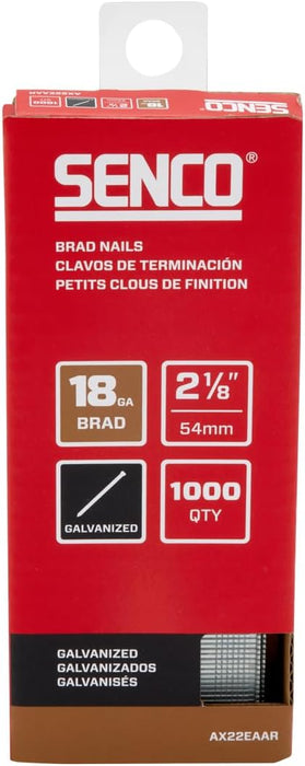 Senco AX22EAAR 2-1/8" 18 Gauge Brad Nails, Galvanized Finish Nails for Wood, Trim and More (1000 Count)