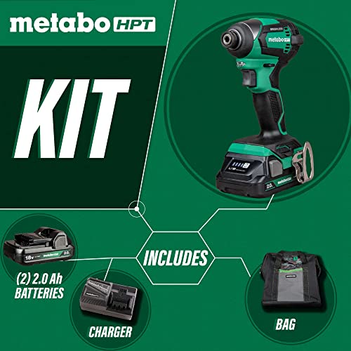 Metabo HPT 18V MultiVolt Impact Driver Kit | 1/4-Inch Chuck | 2-2.0 Ah 18V Batteries | 1,549 in-lbs Torque | Brushless Motor | Compact Size & Weight | Lifetime Tool Warranty | WH18DEX