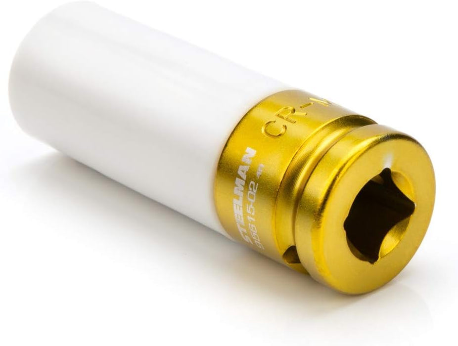 Steelman 95615-02 19mm Sleeved Socket, Wheel and Lug Nut Protector Polyethylene Sleeve and Insert, Non-Marring, Long, 6-Point, 1/2-inch Drive