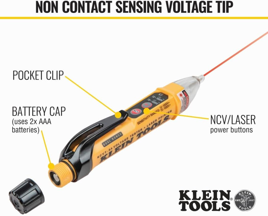Klein Tools NCVT-5A Non-Contact Voltage Tester Pen, Dual Range with Laser Pointer