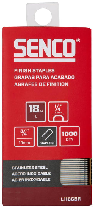 Senco L11BGBR 3/4" 18 Gauge 1/4" Crown Finish Staples, Stainless Steel Finish (1,000 Count)