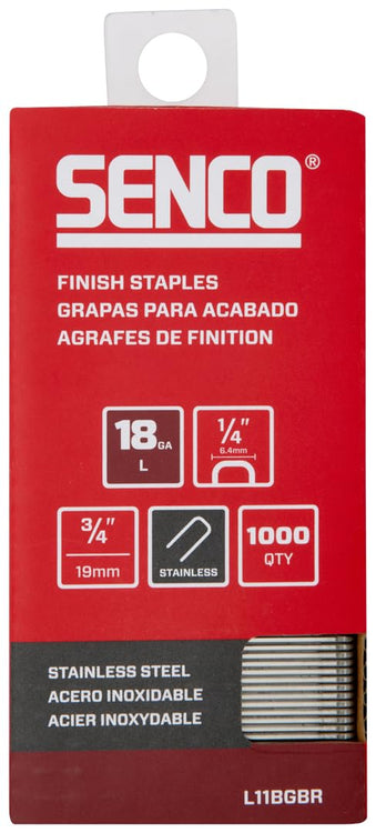 Senco L11BGBR 3/4" 18 Gauge 1/4" Crown Finish Staples, Stainless Steel Finish (1,000 Count)