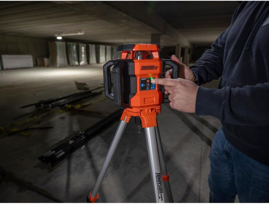 Johnson JRT300-RDHV-S Self-Leveling Red Dual Slope Rotary Laser System, 4,000FT Range, Lithium Ion Batteries, Magnetic Target, Laser Detector, Remote Control, Tripod and 13 FT Grade Rod