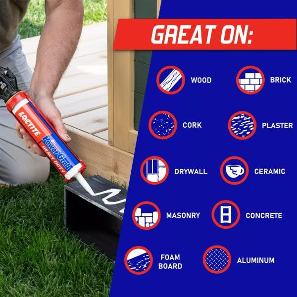 Loctite 2032666 Power Grab Express Heavy Duty Construction Adhesive, 9 fl oz Cartridge, Versatile Construction Glue for Cement, Tile, Wall & More (Pack of 12)