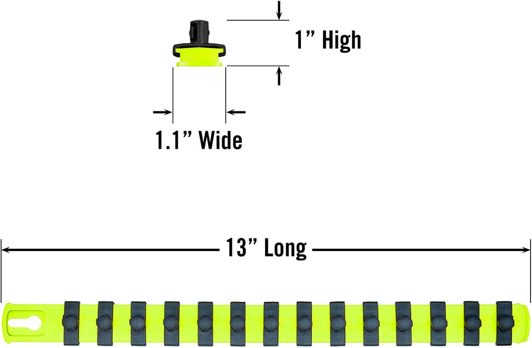 ERNST 13-Inch Socket Rail Organizer with 14 3/8-Inch Twist Lock Clips, High Visibility (8438HV) 13-Inch 3/8-Inch Twist Clips Hi-viz
